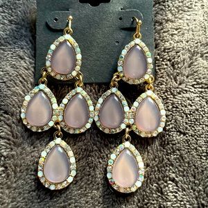 Gennaro Crystal Framed Grayish Teardrop Chandelier Earrings NIB